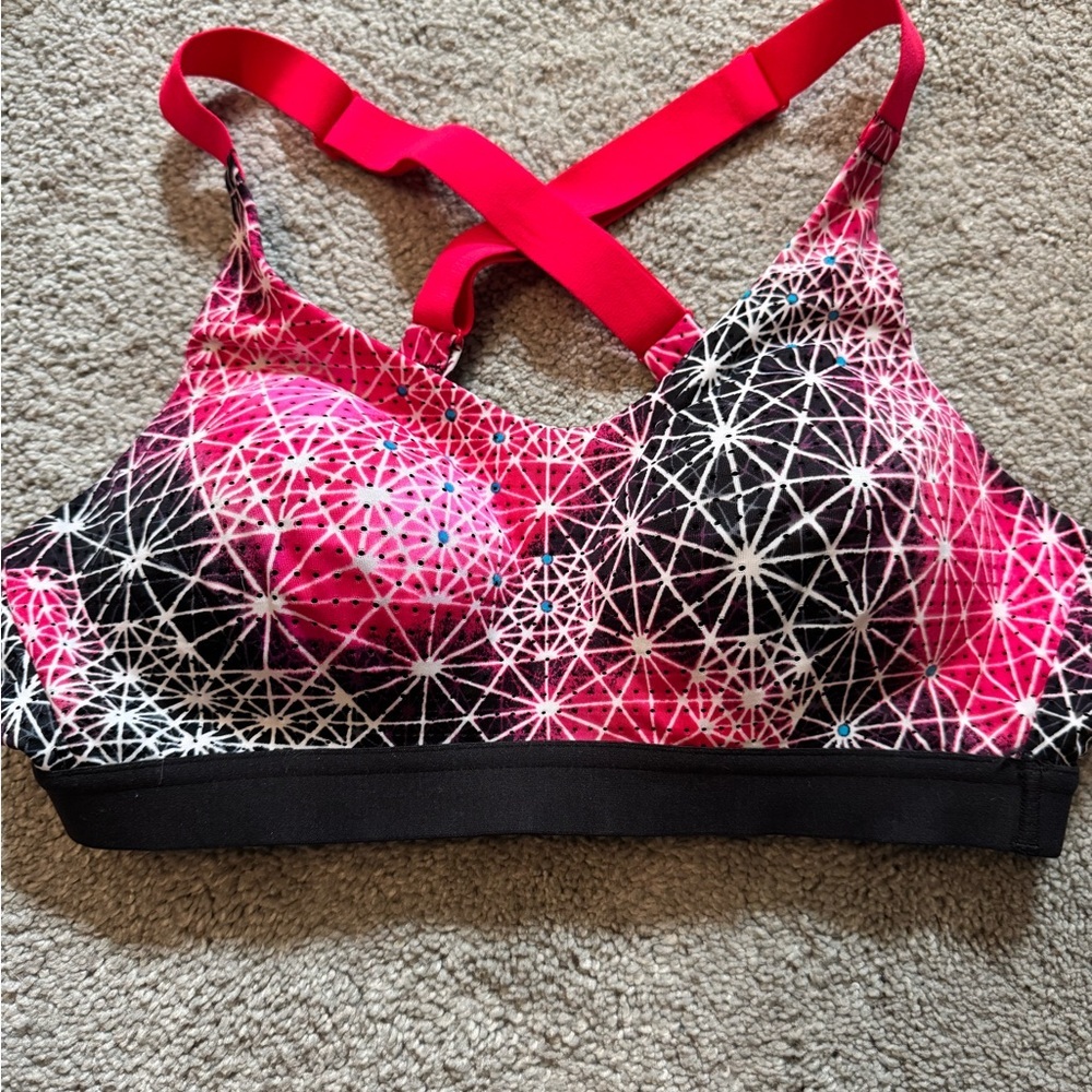 Victorias Secret Sports Bra with Pink Starburst Print and built in cups